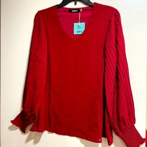 Aifer brand - red blouse - vneck - ruffle sleeve - size medium - NWT